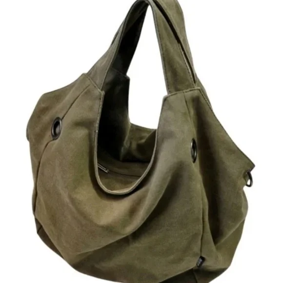 SALE * Tao MaoMao Cotton Canvas Hobo Tote in Army Green - Picture 8 of 11